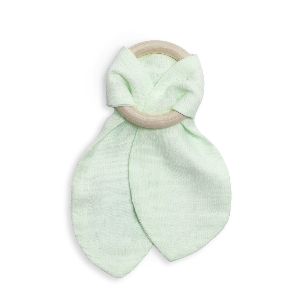 Wooden Bunny Ear Teether with Soft Muslin Fabric