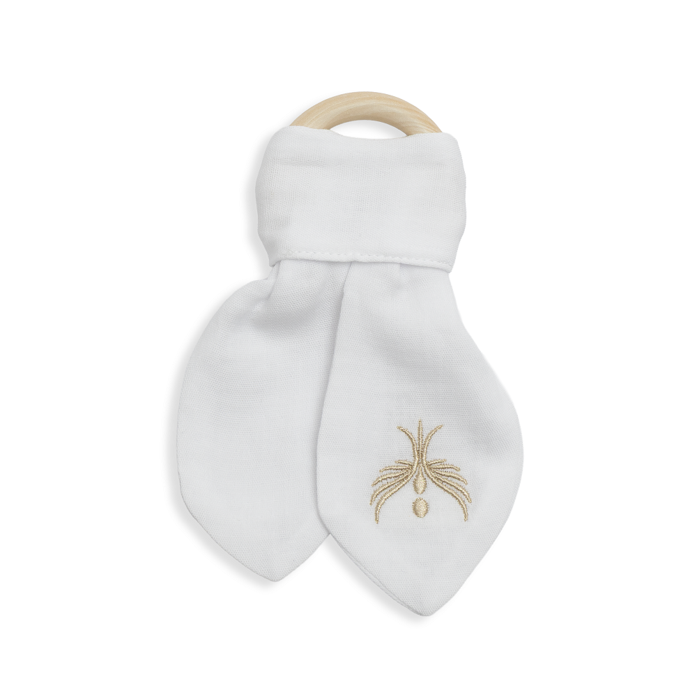 Wooden Bunny Ear Teether with Soft Muslin Fabric