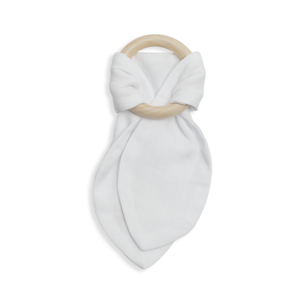 Wooden Bunny Ear Teether with Soft Muslin Fabric