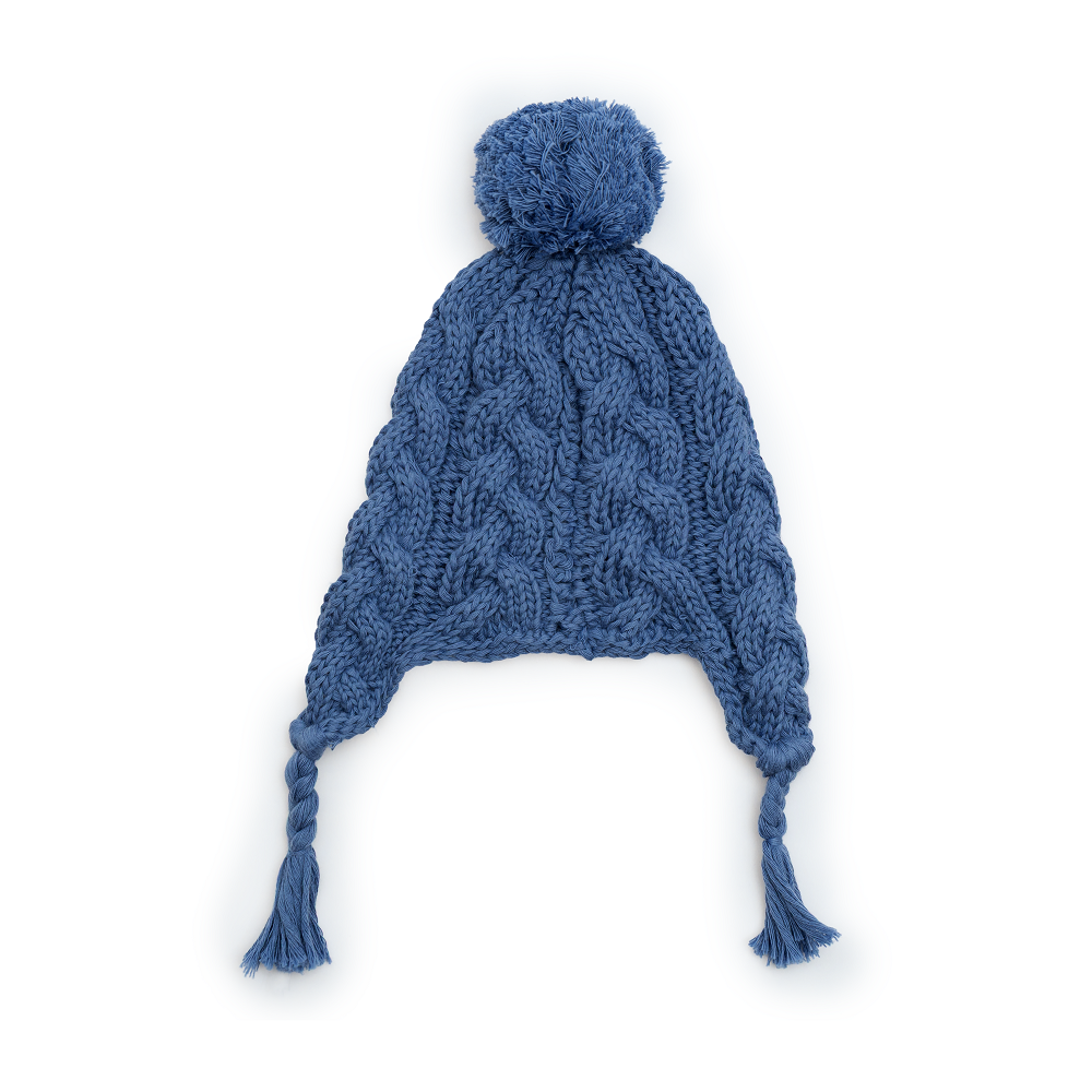 Cable-Knit Baby Earflap Hat with Pom-Pom and Tassels