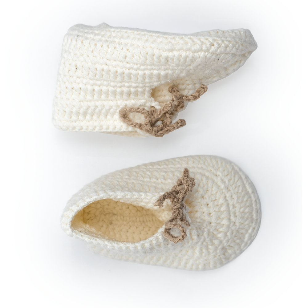 Hand-Knit Crochet Baby Booties with Adjustable Tie Closure