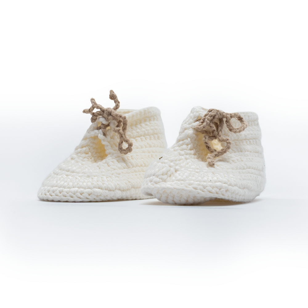 Hand-Knit Crochet Baby Booties with Adjustable Tie Closure