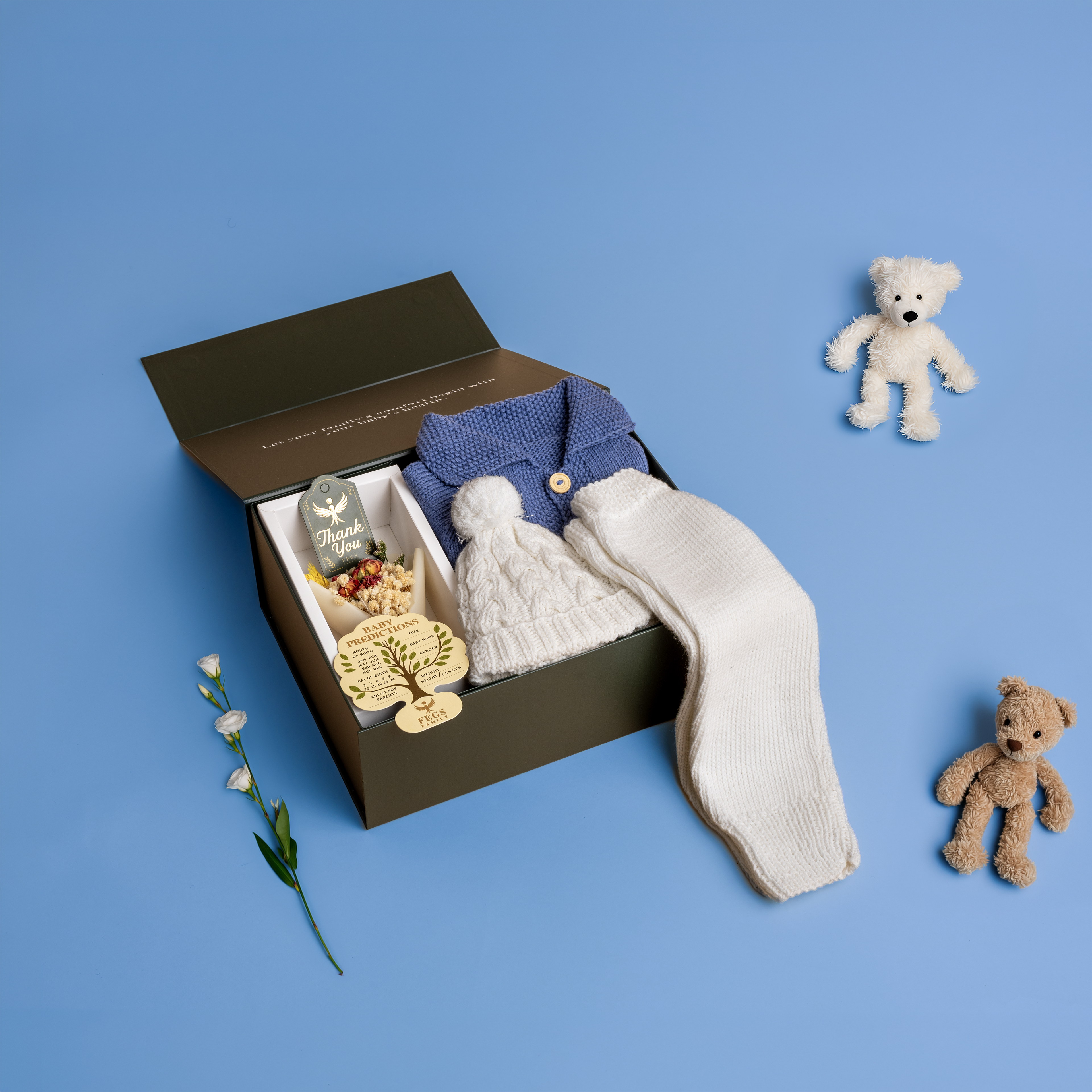 Artisanal Toddler Knit Heirloom Gift Box - Royal Blue & White 12-18 Months