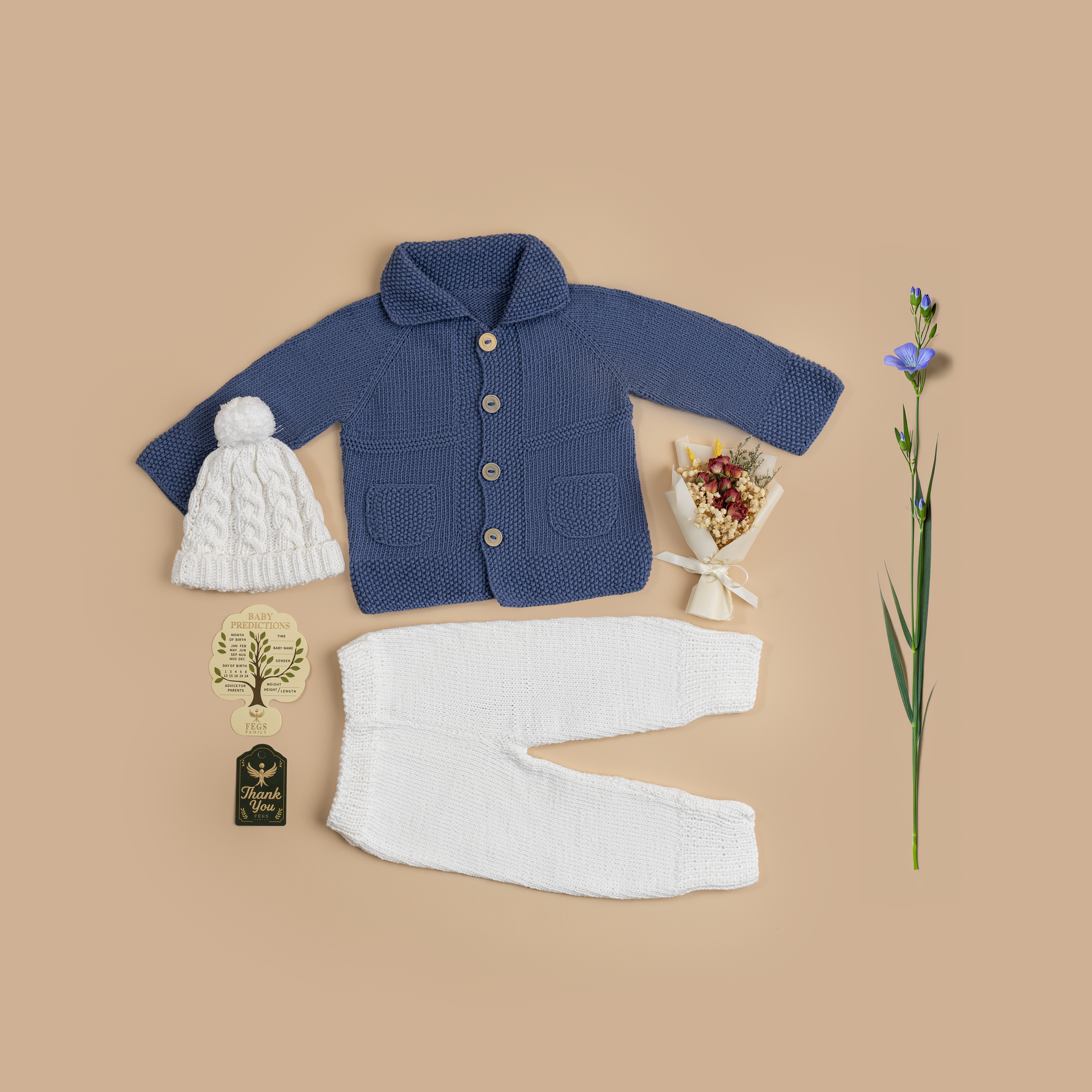 Artisanal Toddler Knit Heirloom Gift Box - Royal Blue & White 12-18 Months